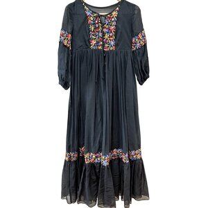 Rare Vintage Beverly Paige Cotton Gauze Embroidered Boho‎ Maxi Dress - Sz. S